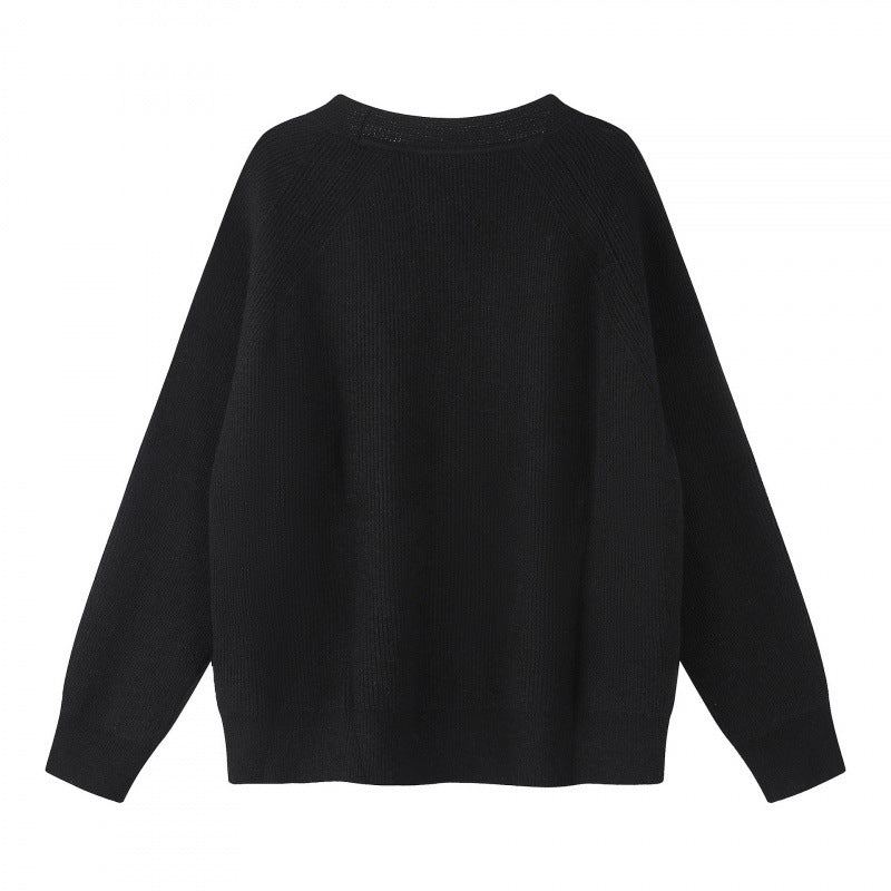 Unisex Boxy-Bulky-Knit-Cardigan with V-Neck, Button Placket and Raglan Sleeves Mune Fashion