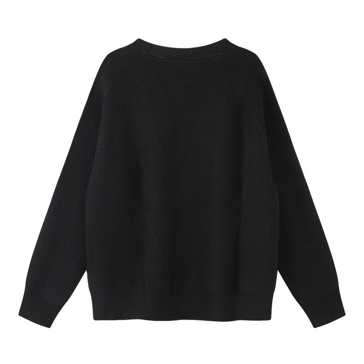 Unisex Boxy-Bulky-Knit-Cardigan with V-Neck, Button Placket and Raglan Sleeves Mune Fashion