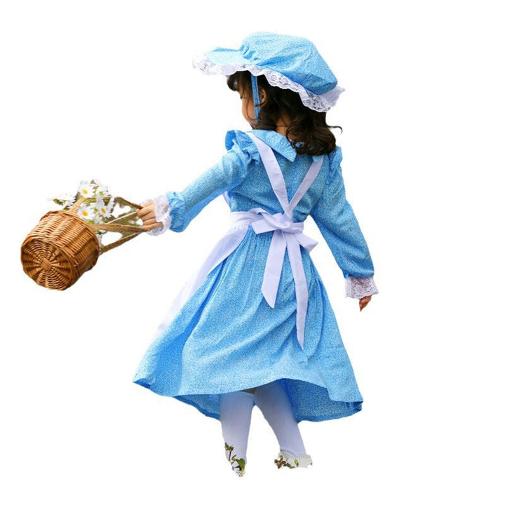 Women's Vintage Farmer Dress with Romantic Ruffles and Matching Hat Mune Fashion