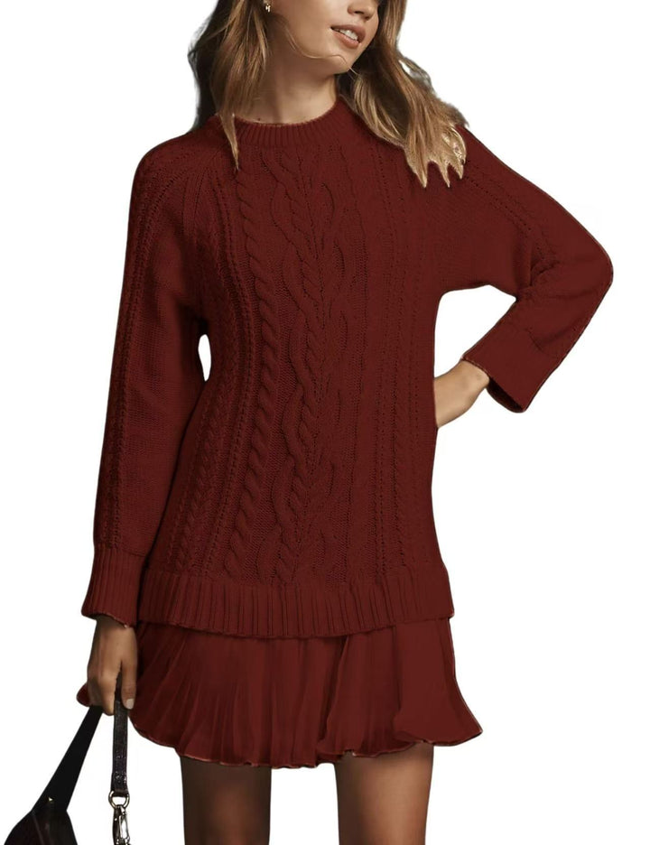 Women's cable knit sweater with tunic cut, cable pattern and ribbed cuffs Mune Fashion