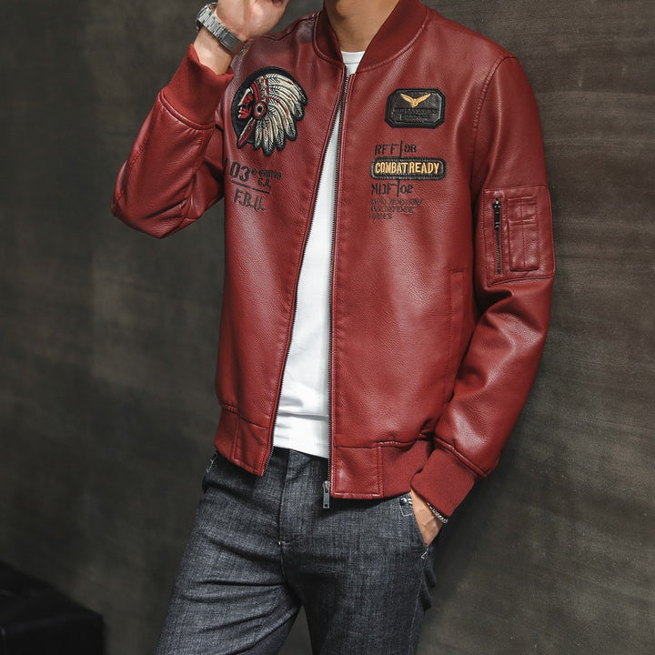 Men's Stylish Leather Bomber Jacket Mune Fashion