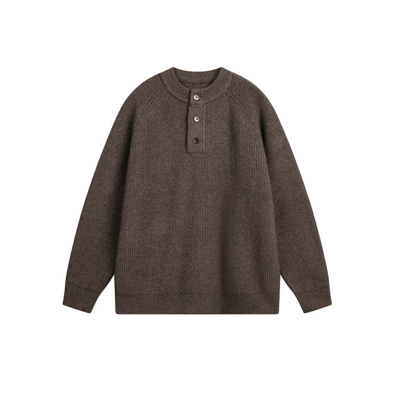 Unisex Knit Henley Sweater with Half Button Placket and Raglan Sleeves Mune Fashion