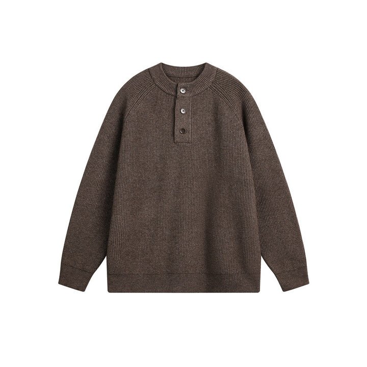 Unisex Knit Henley Sweater with Half Button Placket and Raglan Sleeves Mune Fashion