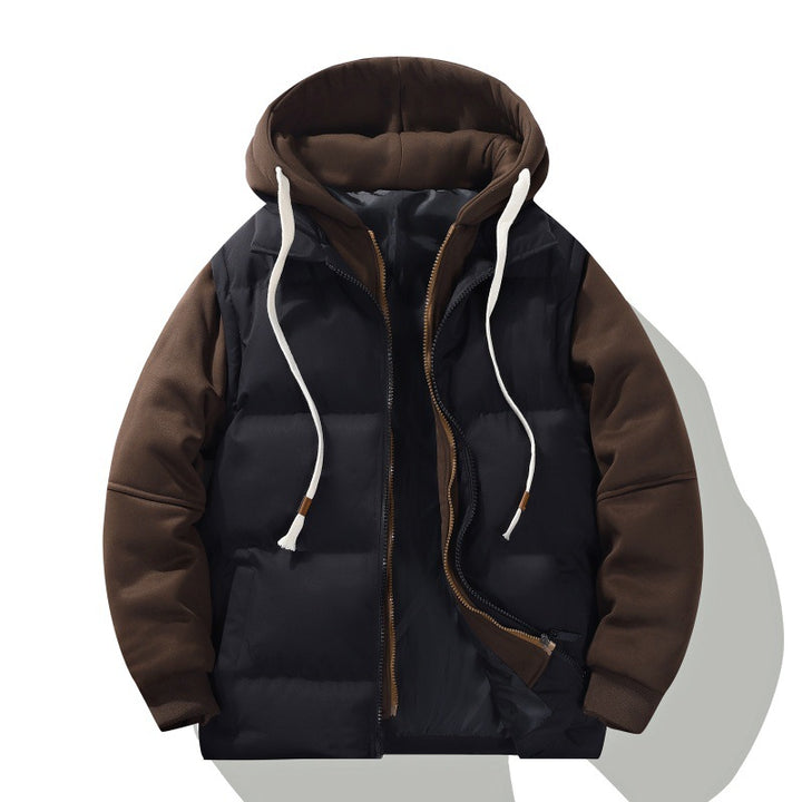 Men's two-layer hooded quilted jacket with detachable padding and soft sleeve panels Mune Fashion