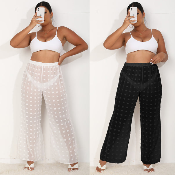 Women airy beach pants with voluminous pompom applications Mune Fashion