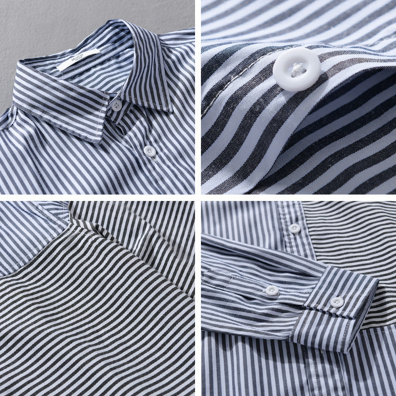 Men's Striped Patchwork Shirt with Chest Patch and Relaxed Fit Mune Fashion