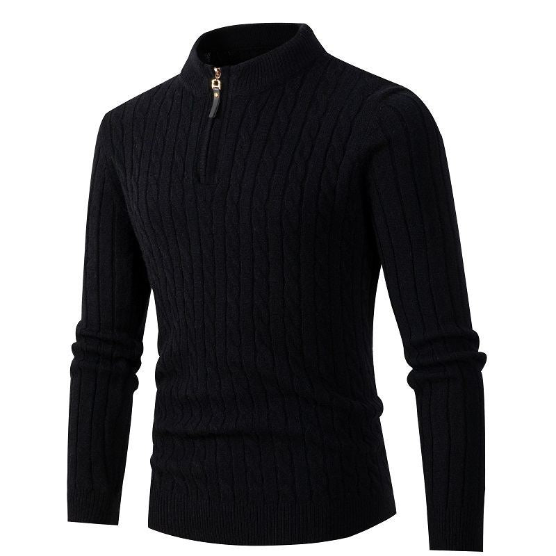 Men's Fine Cable Knit Half-Zip Mock Neck Sweater Mune Fashion