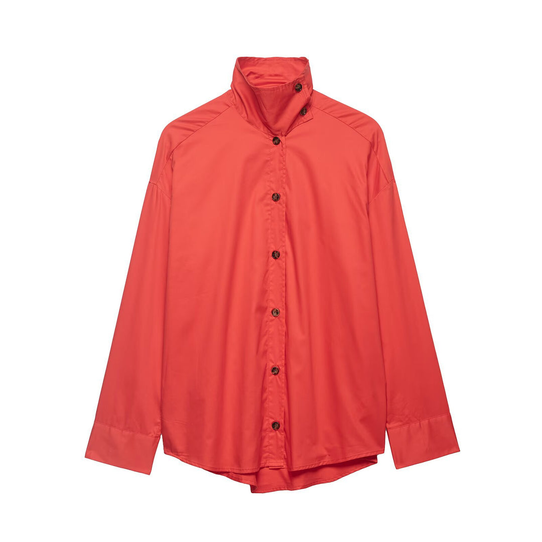 Women's Oversize Shirt Jacket with Stand-Up Collar and Full Button Placket Mune Fashion