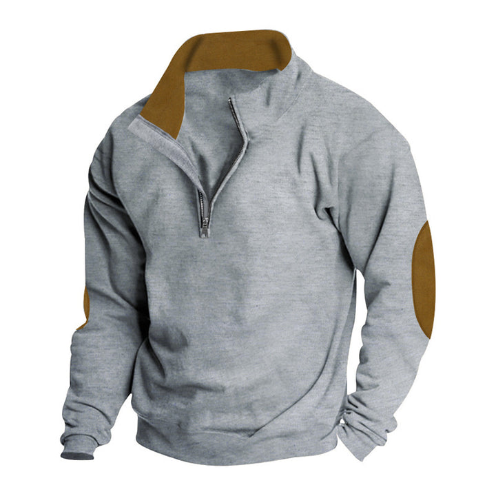 Men's nano comfort pullover with short zipper, stand-up collar, reinforced elbow patches, and brushed inner lining Mune Fashion