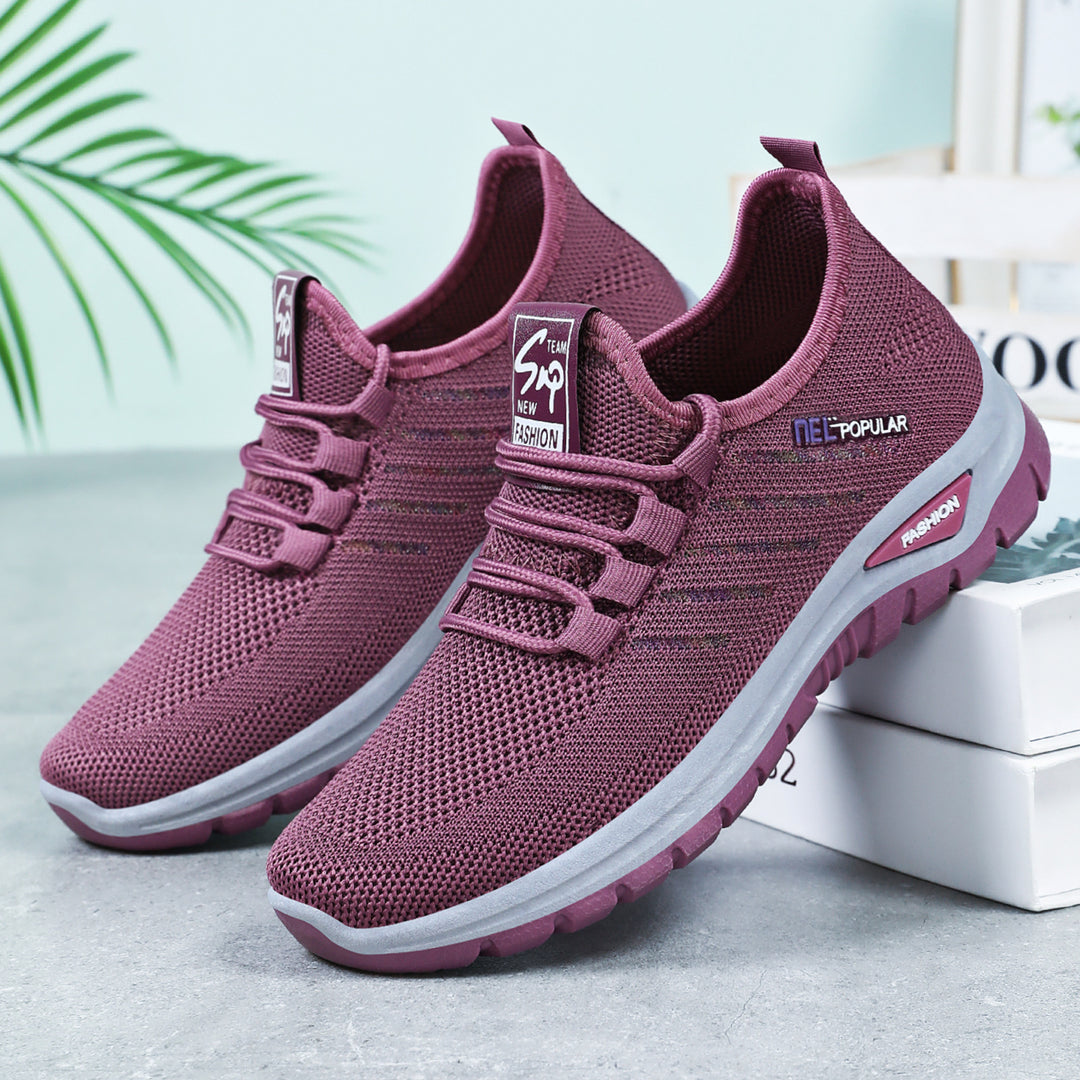 Women nan lightweight knitted casual sneakers with elastic quick lacing system and shock-absorbing EVA sole Mune Fashion