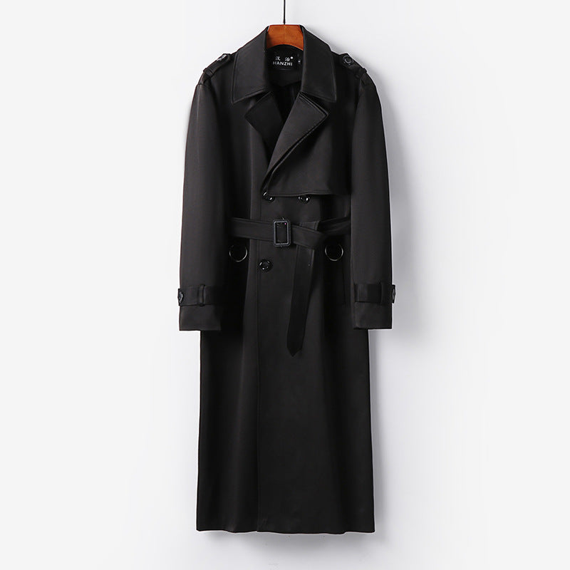 Men's Elegant Ankle-Length Trench Coat with Concealed Button Placket and Waist Belt Mune Fashion