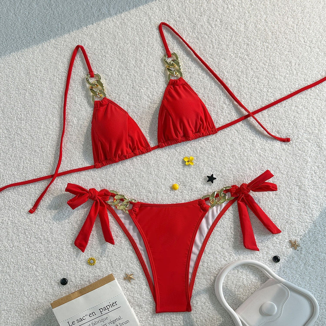 Women triangle bikini with elegant chain detail Mune Fashion