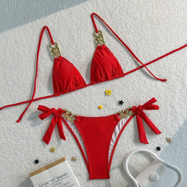Women triangle bikini with elegant chain detail Mune Fashion