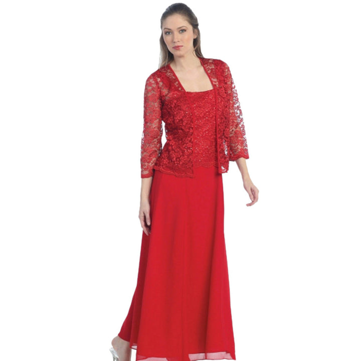 Ladies Elegant Evening Maxi Dress with Lace Bolero and Fitted Under Dress Mune Fashion