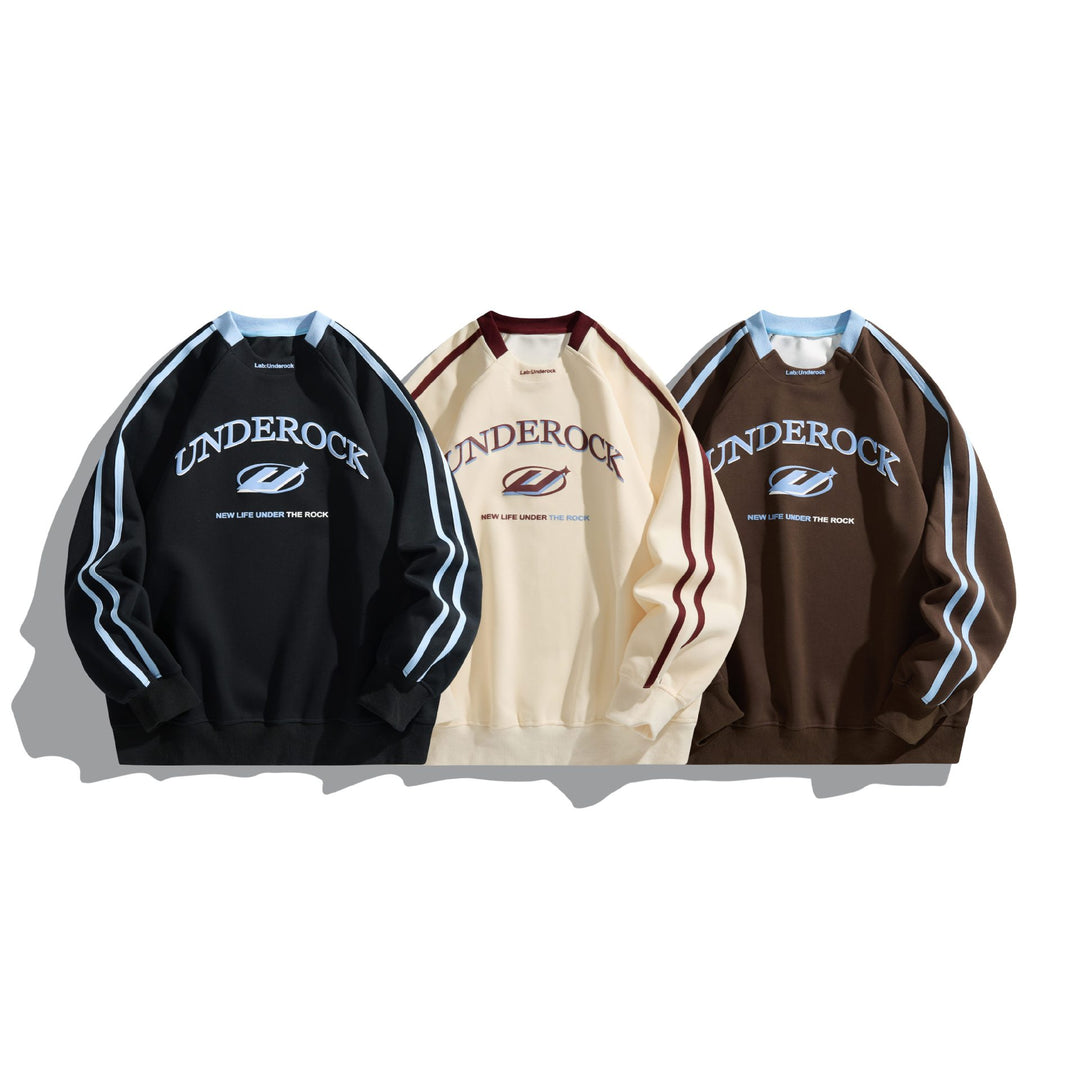 Unisex Oversize Round Neck Sweatshirt with Contrast Stripes and Large Logo Print Mune Fashion