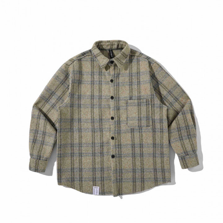 Unisex Boxy Overshirt made of wool blend with check pattern and chest pocket Mune Fashion