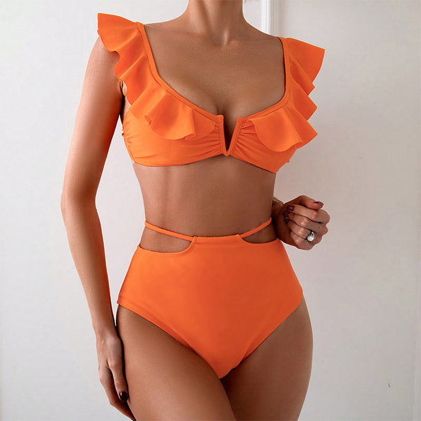 Women's High-Waisted Bikini Set with Ruffles and Cut Details Mune Fashion