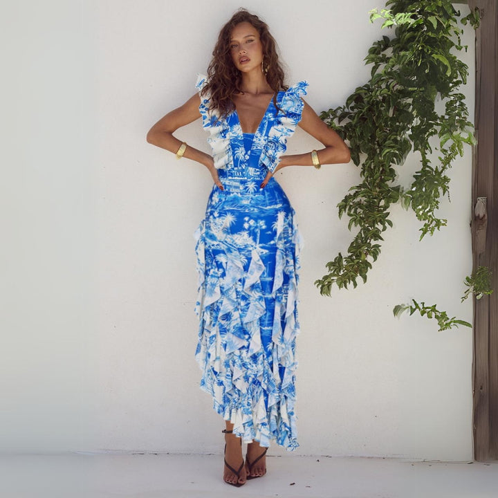 Women's one-piece swimsuit with voluminous ruffle details and matching skirt Mune Fashion