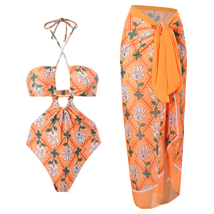 Women's bandeau bikini with floral accents and light wrap skirt Mune Fashion