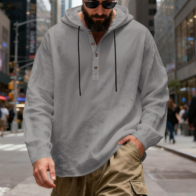 Men's lightweight hooded shirt with button placket made of linen blend and relaxed fit Mune Fashion