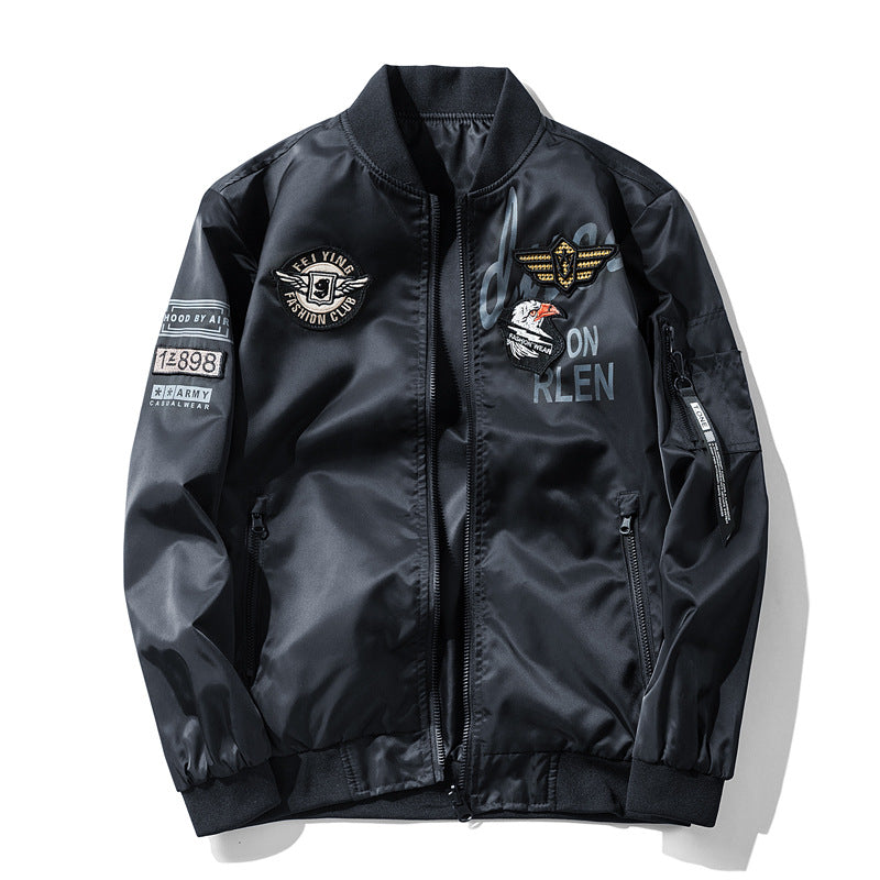 Men's Fashion Bomber Jacket with Faux Leather and Embroidery Mune Fashion