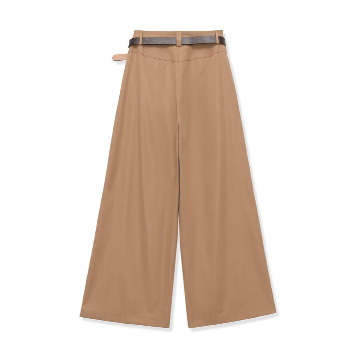Women High-Waisted Palazzo Pants with Pleats and Waist Belt Mune Fashion