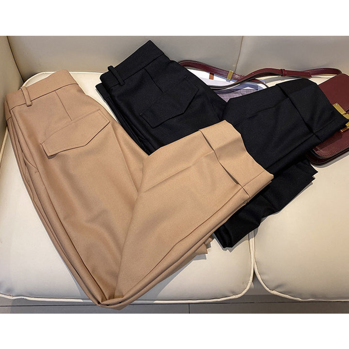 Women's high-waisted tapered suit trousers with cuffed waistband and crease Mune Fashion