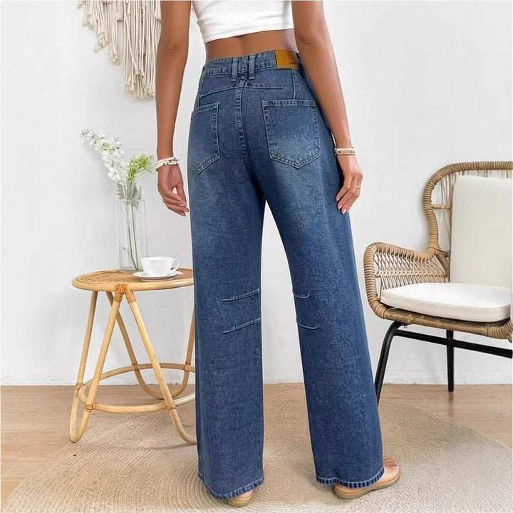 Women nan High-Waist wide Denim pants with flared leg and tonal knee darts Mune Fashion