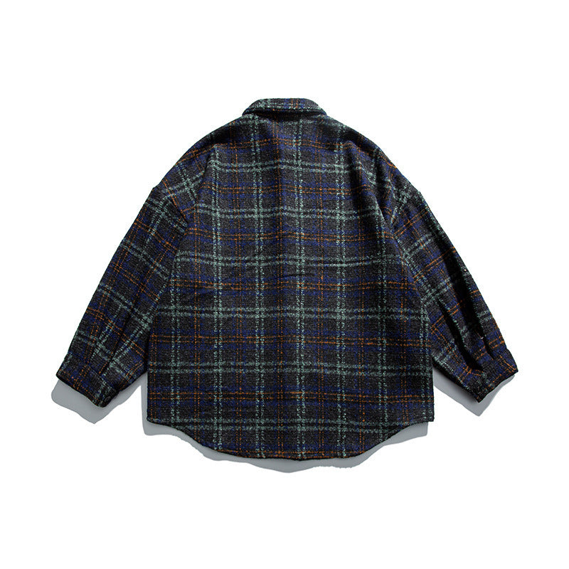 Unisex Boucle Check Shirt Jacket with Quilted Lining, Rounded Hem and Shirt Collar Mune Fashion