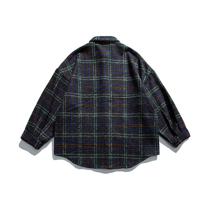 Unisex Boucle Check Shirt Jacket with Quilted Lining, Rounded Hem and Shirt Collar Mune Fashion