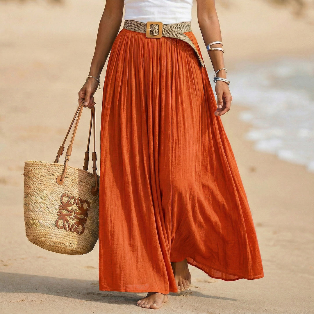 Women nan Pleated Maxi Skirt with Crinkle Look and Elastic Waistband Mune Fashion