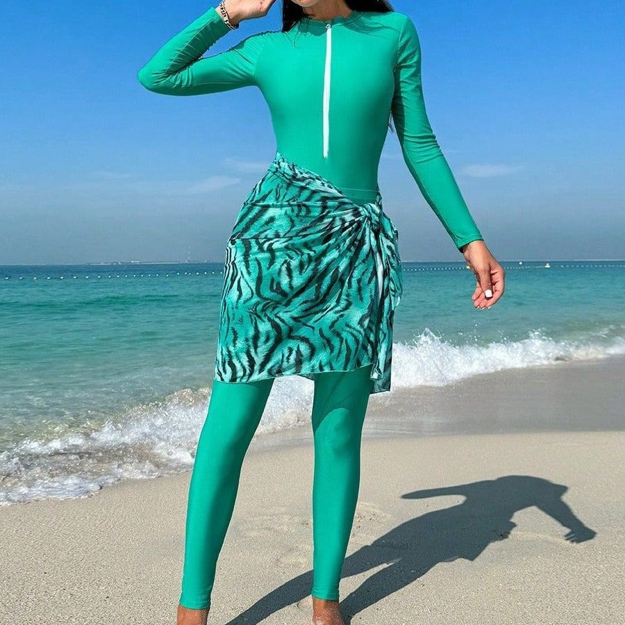 Ladies elegant UV protection swimsuit with wrap skirt Mune Fashion