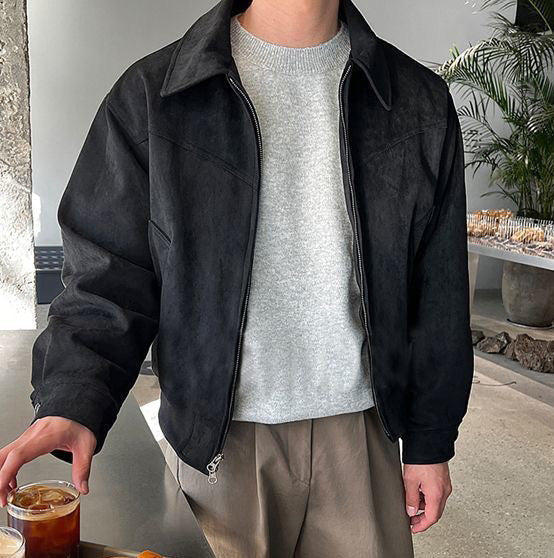Men's Casual Transition Jacket Made Of Soft Artificial Leather with Zipper Mune