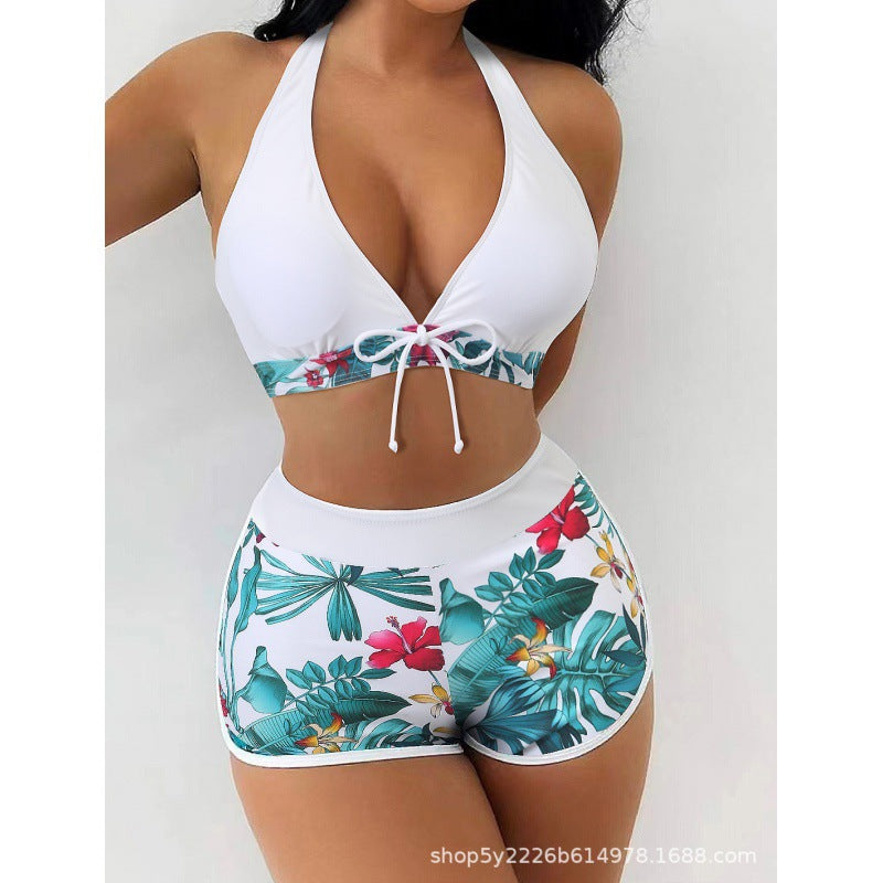 Women High-neck Bikini with Playful Floral Pattern Mune Fashion