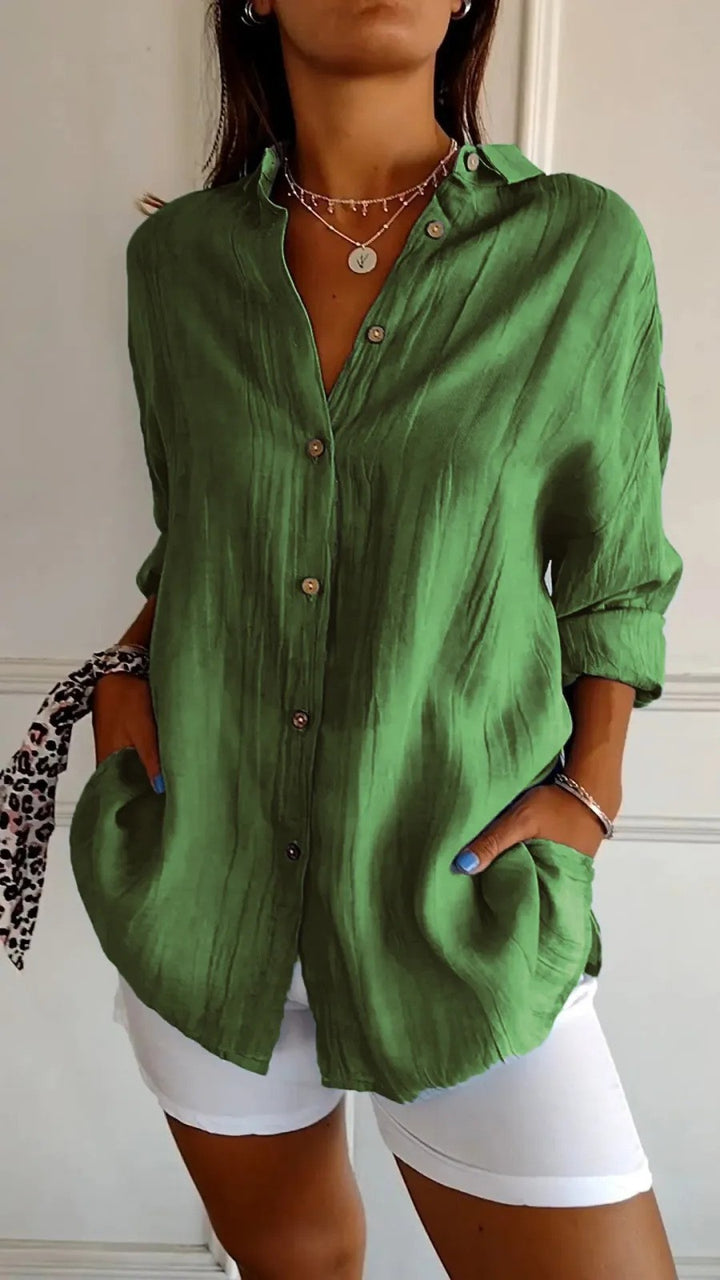 Women's Loose Crinkle Shirt with Pockets and Rolled-Up Sleeves Mune Fashion