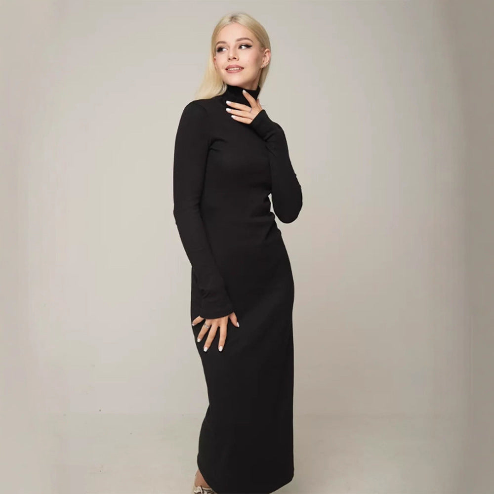 Women's figure-hugging turtleneck maxi dress made of fine knit with a narrow silhouette Mune Fashion