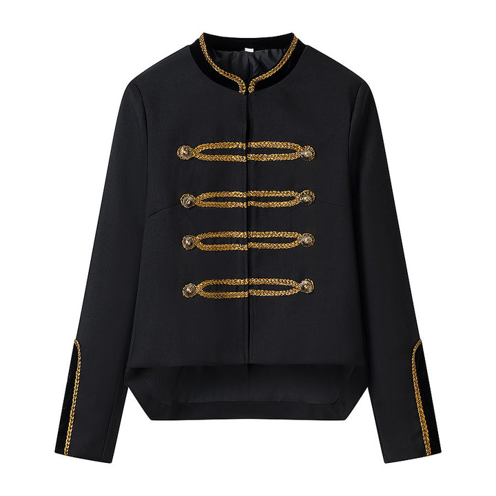 Women Short Military Inspired Parade Jacket with Gold Cord Decoration Mune Fashion