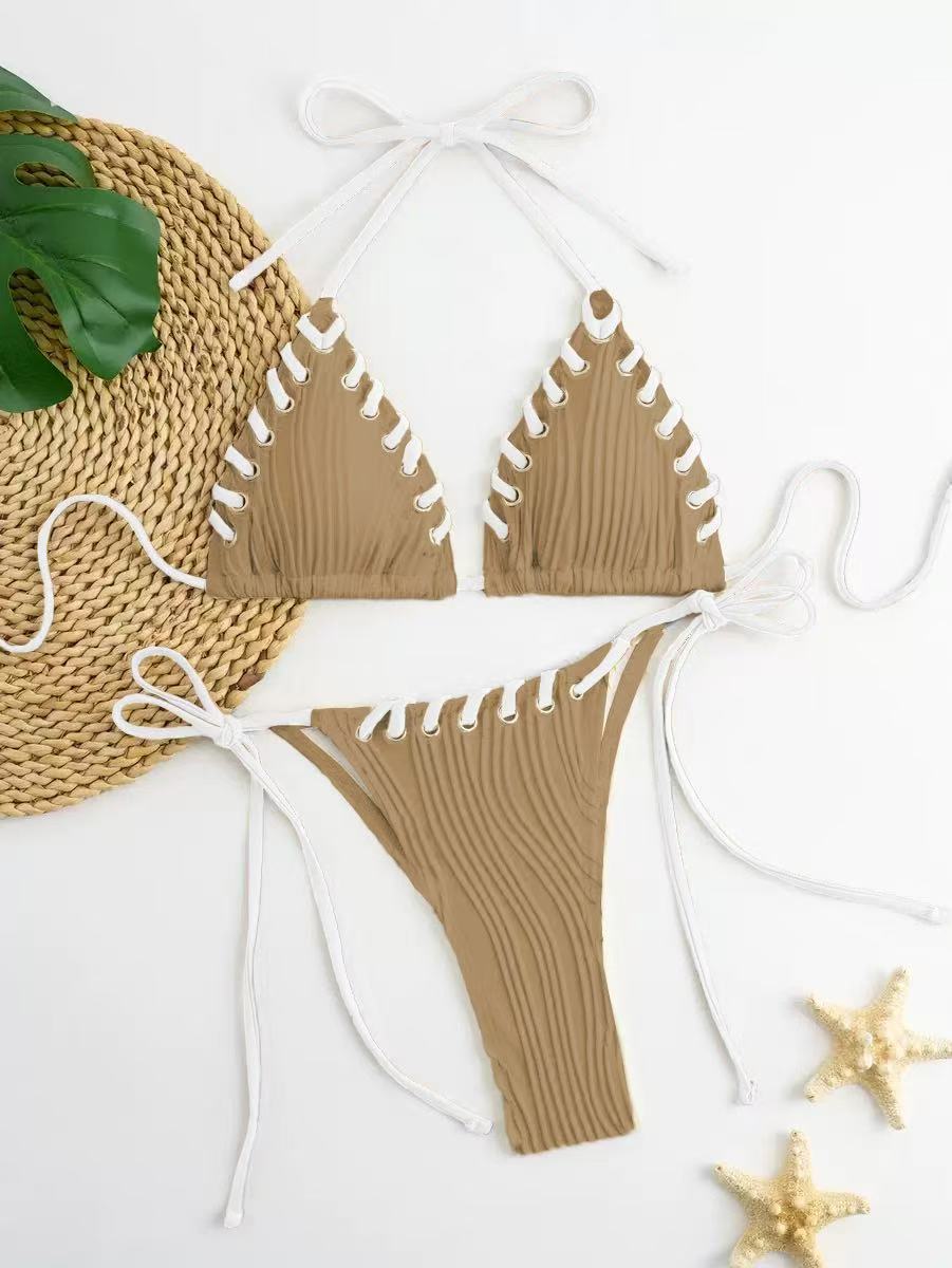 Women's triangle bikini with sophisticated lacing details and modern ribbed texture Mune Fashion