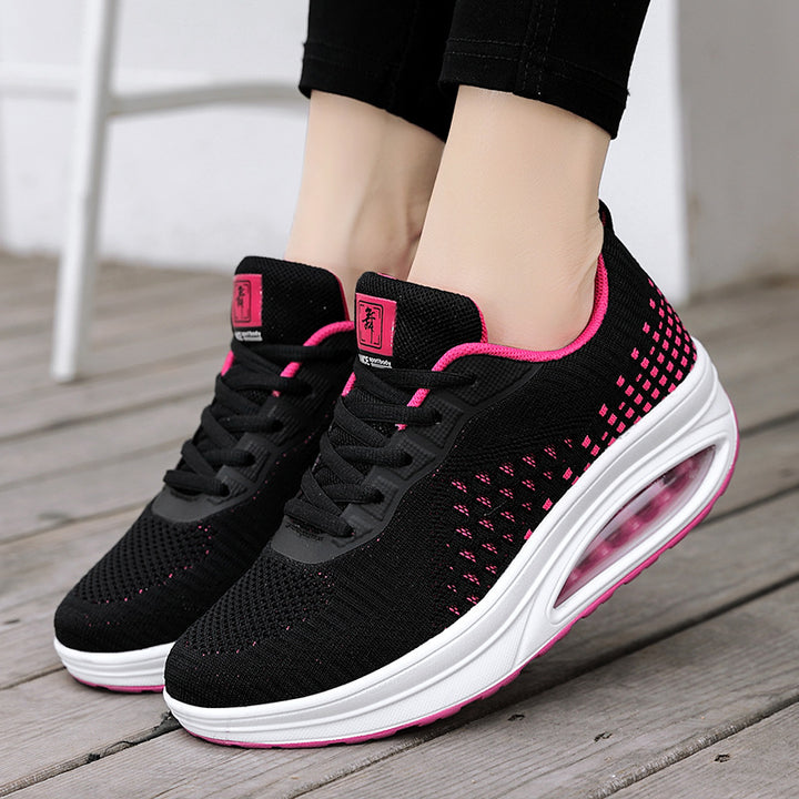 Women's wedge walking shoe with visible air cushioning, breathable knitted upper material and non-slip outsole Mune Fashion