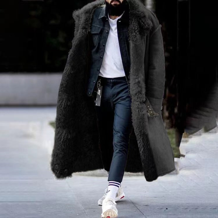 Men's Longer Relaxed-Fit Coat with Teddy Collar and Concealed Button Placket Mune Fashion