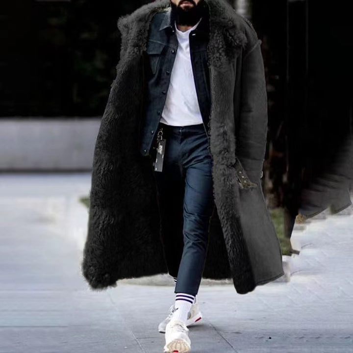 Men's Longer Relaxed-Fit Coat with Teddy Collar and Concealed Button Placket Mune Fashion