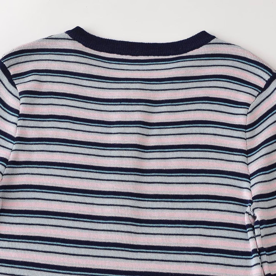 Women's fine knit Henley shirt with fine stripe structure and button placket Mune Fashion