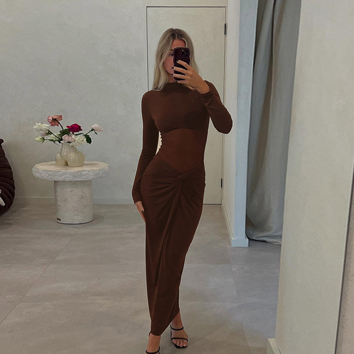 Women elegant stretch max dress with twist drape and body-shaping top Mune Fashion