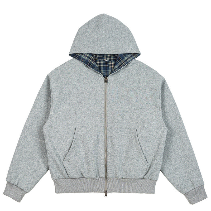 Unisex Padded Hoodie Bomber Jacket with Checkered Flannel Lining and Sturdy Zipper Mune Fashion