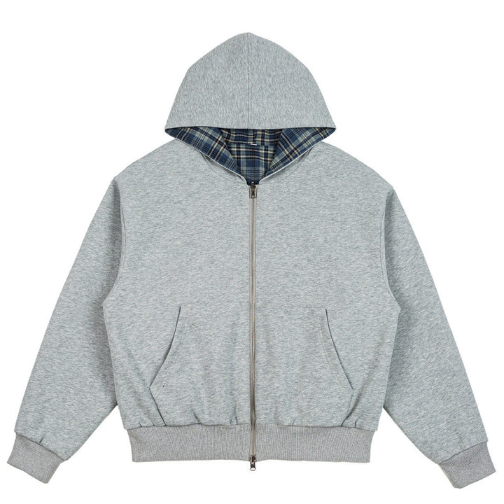 Unisex Padded Hoodie Bomber Jacket with Checkered Flannel Lining and Sturdy Zipper Mune Fashion