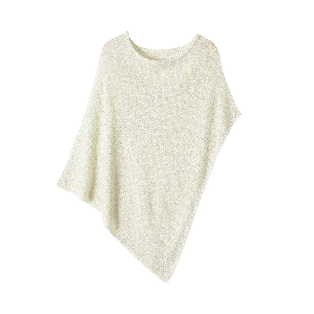 Women's lightweight knit poncho with asymmetrical hem and wide round neckline Mune Fashion