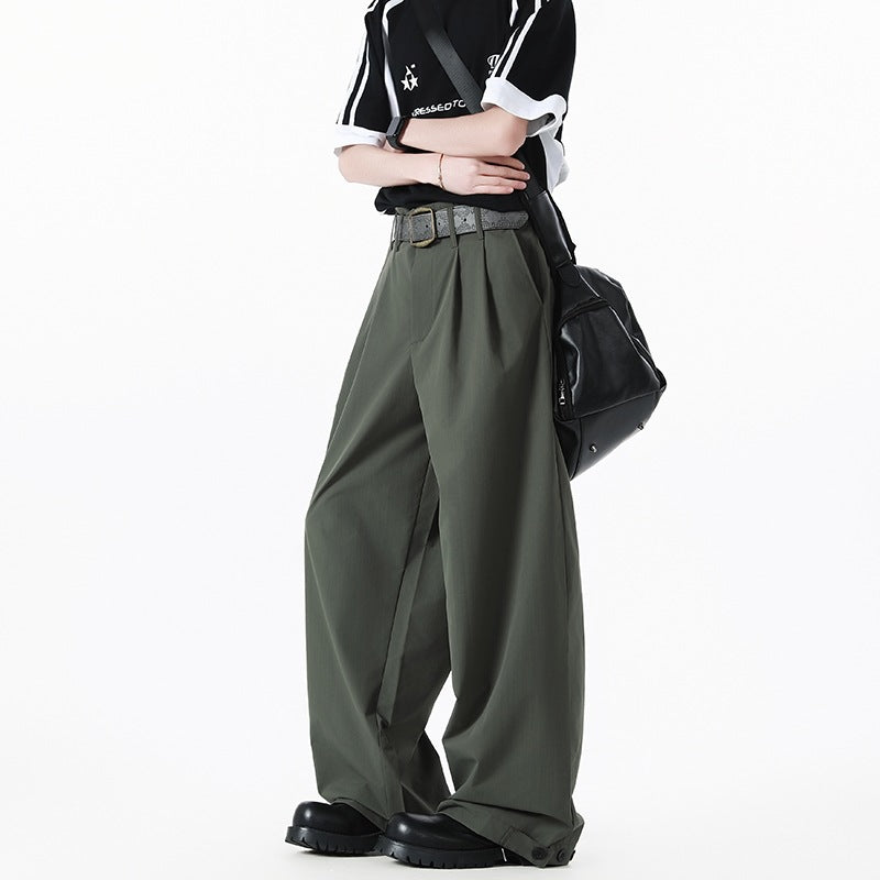 Women's Wide High-Waist Cargo Pants with Pleats, Adjustable Hem & Utility Belt Mune Fashion