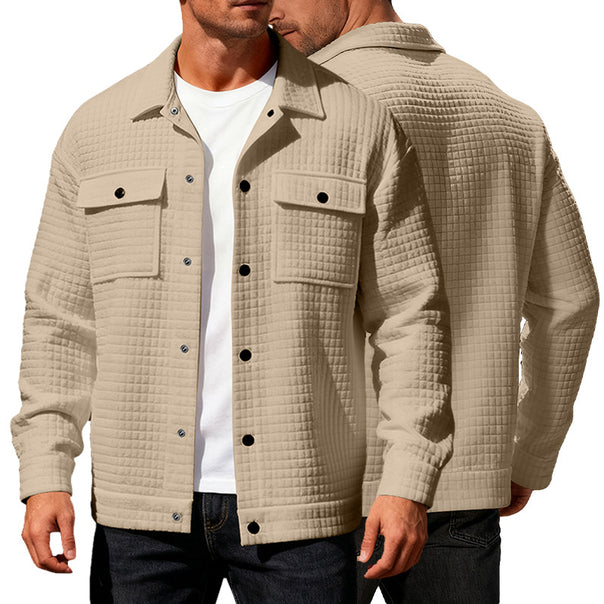Men's quilted shirt jacket in overshirt style with snap button placket and applied chest flaps Mune Fashion