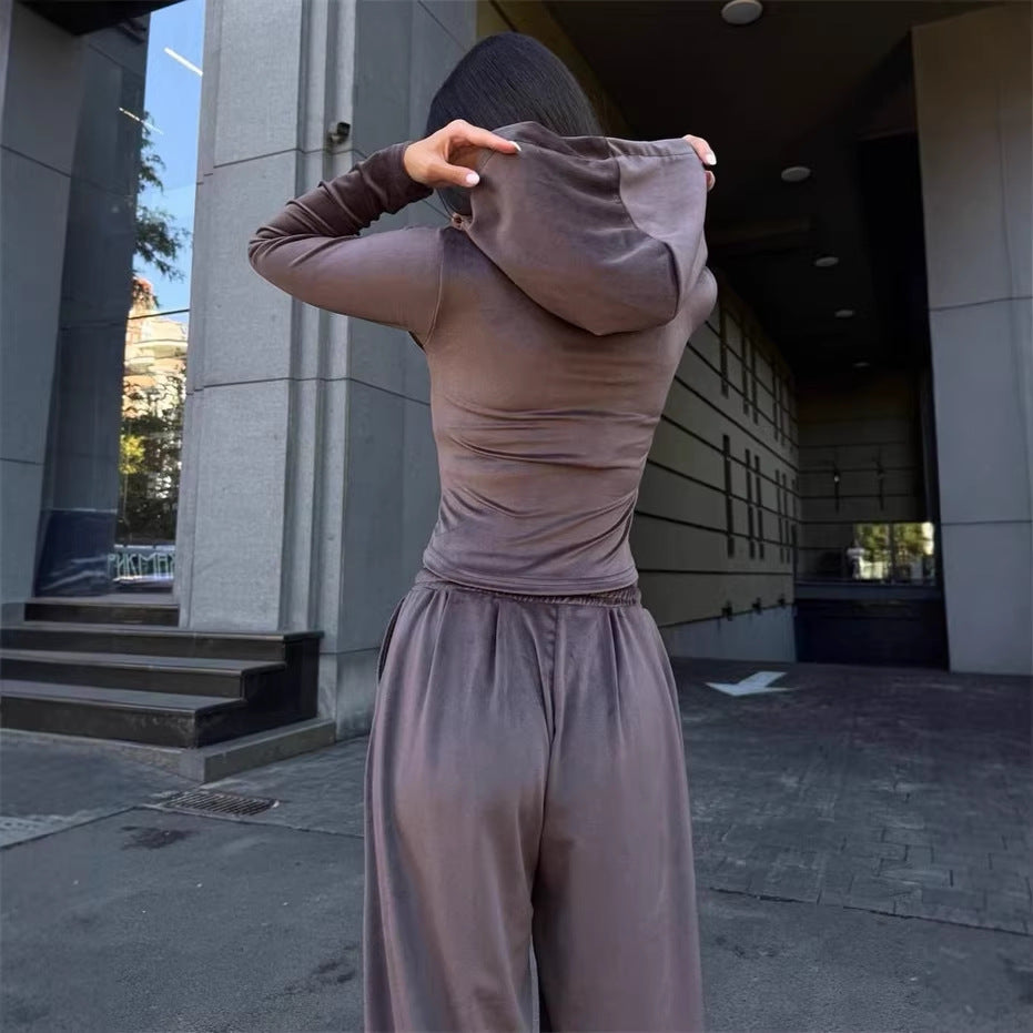 Women's Lounge Set with tailored hooded jacket and extra wide palazzo jogging pants Mune Fashion