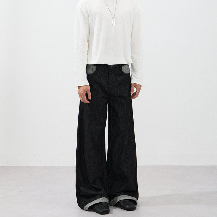 Men's Ultra Wide Denim Marlene Trousers with Extra Long Hem Edge and Five-Pocket Detail Mune Fashion